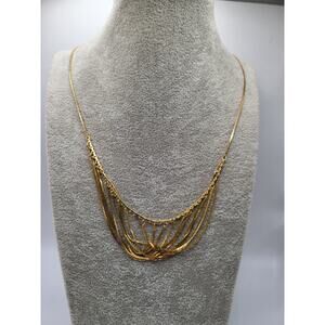 Vintage Gold Tone Multi Strand Fringe Necklace Fluid Draped Design